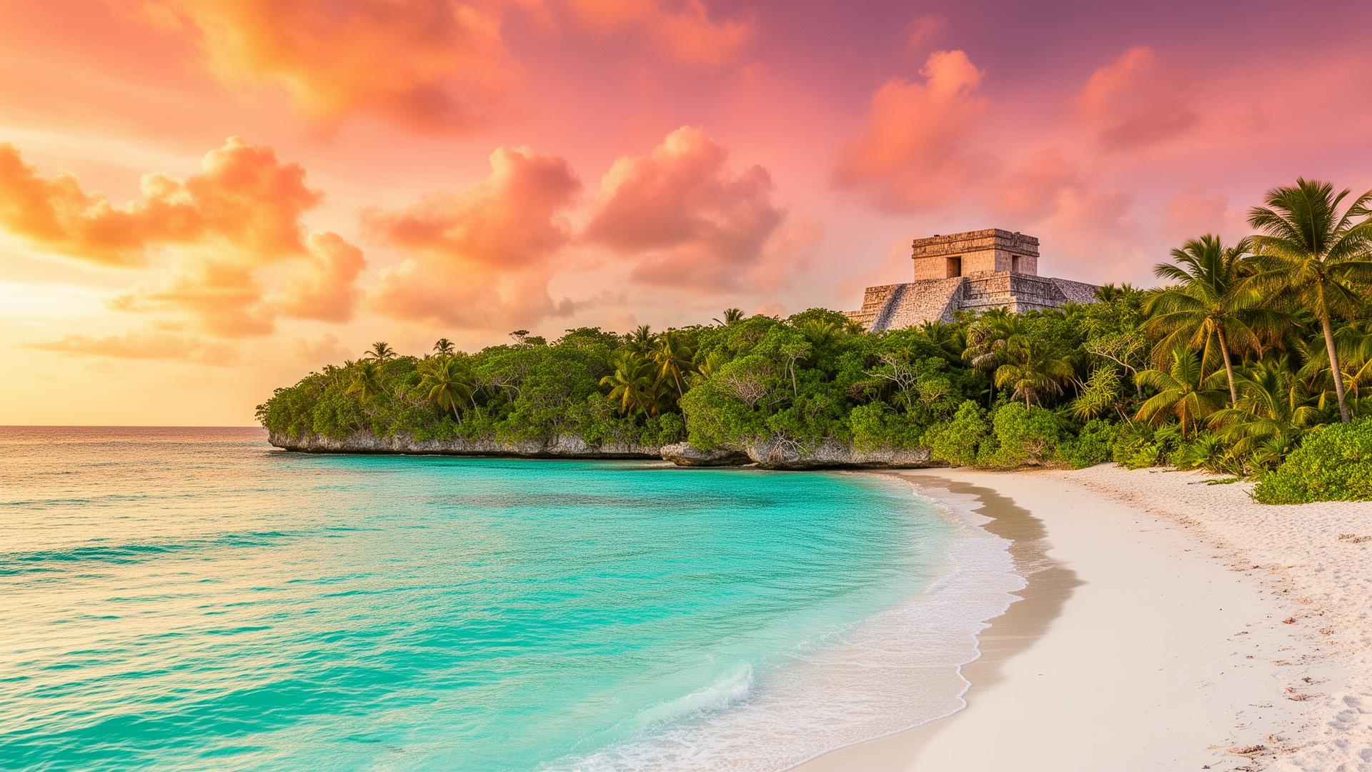 Riviera Maya coastline with Mayan ruins