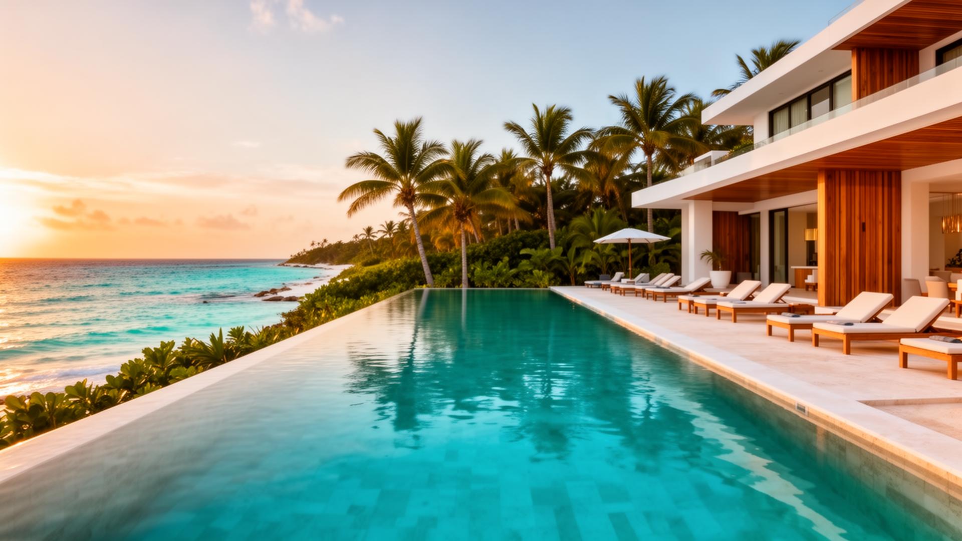 Luxury resort infinity pool overlooking the Caribbean